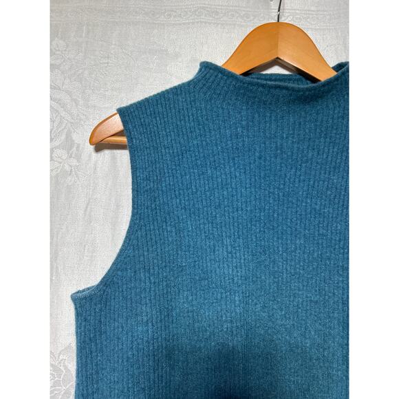 Halston Cashmere Shell XL Teal High Neck Sleeveless Tank Sweater 2 Ply - Picture 3 of 6